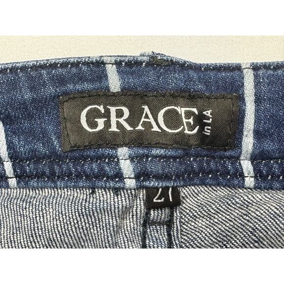 Grace in L.A. Women's Striped Flared Stretch Blue Denim Jeans - Size 27x32 - Picture 4 of 6